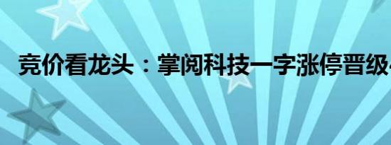 竞价看龙头：掌阅科技一字涨停晋级4连板