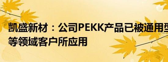 凯盛新材：公司PEKK产品已被通用型材 喷涂等领域客户所应用