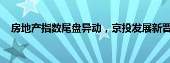 房地产指数尾盘异动，京投发展新晋涨停