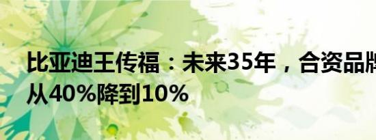 比亚迪王传福：未来35年，合资品牌份额将从40%降到10%