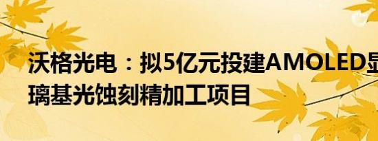 沃格光电：拟5亿元投建AMOLED显示屏玻璃基光蚀刻精加工项目