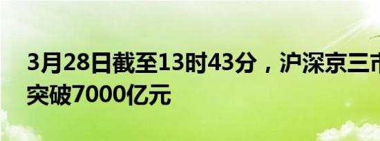 3月28日截至13时43分，沪深京三市成交额突破7000亿元