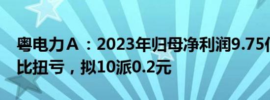 粤电力Ａ：2023年归母净利润9.75亿元，同比扭亏，拟10派0.2元