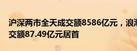 沪深两市全天成交额8586亿元，浪潮信息成交额87.49亿元居首