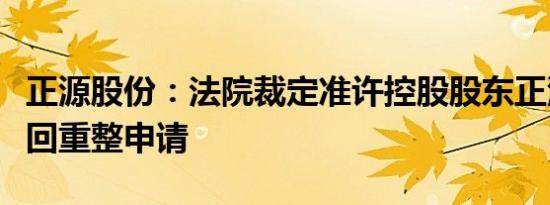 正源股份：法院裁定准许控股股东正源地产撤回重整申请