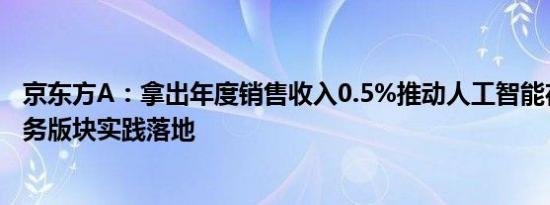 京东方A：拿出年度销售收入0.5%推动人工智能在BOE各业务版块实践落地