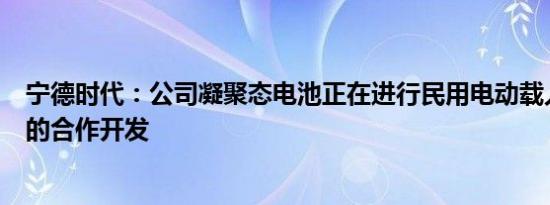 宁德时代：公司凝聚态电池正在进行民用电动载人飞机项目的合作开发