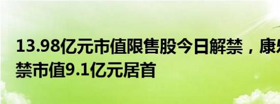 13.98亿元市值限售股今日解禁，康乐卫士解禁市值9.1亿元居首