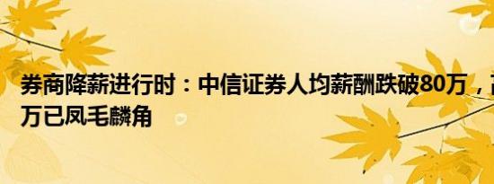 券商降薪进行时：中信证券人均薪酬跌破80万，高管年入千万已凤毛麟角