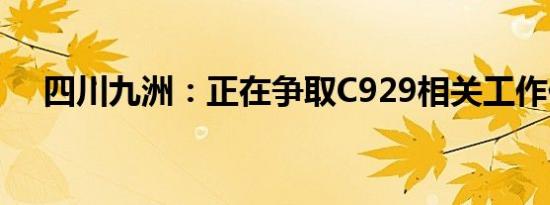 四川九洲：正在争取C929相关工作任务