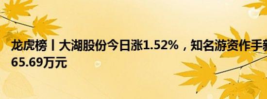 龙虎榜丨大湖股份今日涨1.52%，知名游资作手新一卖出4665.69万元