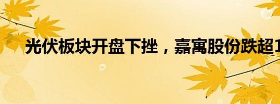 光伏板块开盘下挫，嘉寓股份跌超11%