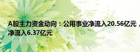 A股主力资金动向：公用事业净流入20.56亿元，长江电力净流入6.37亿元