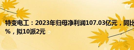 特变电工：2023年归母净利润107.03亿元，同比下滑32.75%，拟10派2元