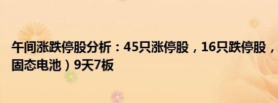 午间涨跌停股分析：45只涨停股，16只跌停股，三祥新材（固态电池）9天7板