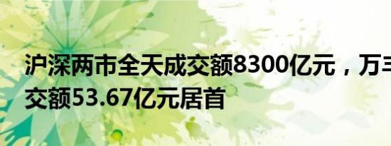 沪深两市全天成交额8300亿元，万丰奥威成交额53.67亿元居首