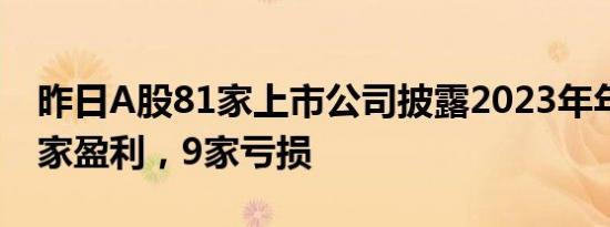 昨日A股81家上市公司披露2023年年报，72家盈利，9家亏损