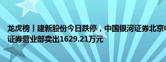 龙虎榜丨建新股份今日跌停，中国银河证券北京中关村大街证券营业部卖出1629.21万元