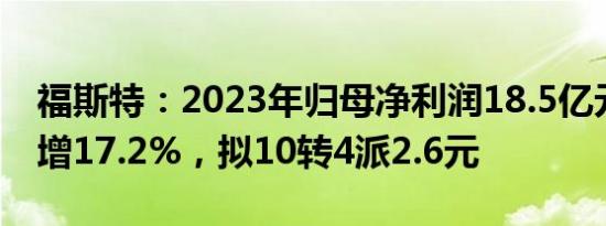 福斯特：2023年归母净利润18.5亿元，同比增17.2%，拟10转4派2.6元