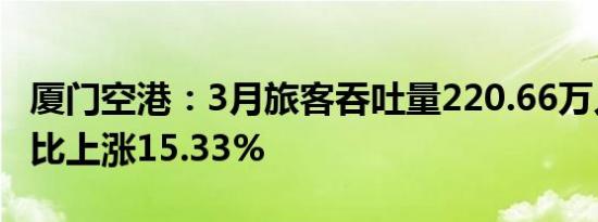 厦门空港：3月旅客吞吐量220.66万人次，同比上涨15.33%