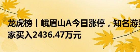 龙虎榜丨峨眉山A今日涨停，知名游资炒股养家买入2436.47万元