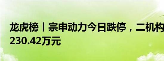 龙虎榜丨宗申动力今日跌停，二机构净买入4230.42万元