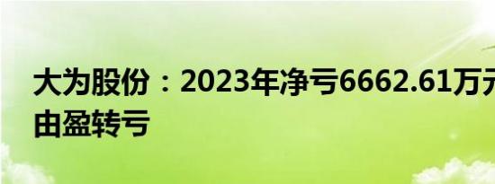 大为股份：2023年净亏6662.61万元，同比由盈转亏