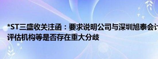 *ST三盛收关注函：要求说明公司与深圳旭泰会计师事务所 评估机构等是否存在重大分歧