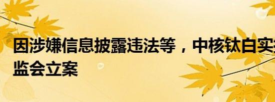 因涉嫌信息披露违法等，中核钛白实控人遭证监会立案