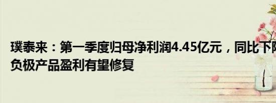 璞泰来：第一季度归母净利润4.45亿元，同比下降36.64%，负极产品盈利有望修复