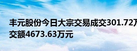 丰元股份今日大宗交易成交301.72万股，成交额4673.63万元