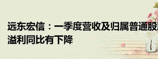 远东宏信：一季度营收及归属普通股股东应占溢利同比有下降