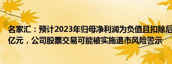 名家汇：预计2023年归母净利润为负值且扣除后营收低于1亿元，公司股票交易可能被实施退市风险警示