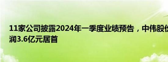 11家公司披露2024年一季度业绩预告，中伟股份预计净利润3.6亿元居首