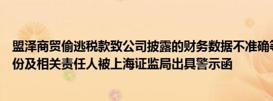 盟泽商贸偷逃税款致公司披露的财务数据不准确等，爱普股份及相关责任人被上海证监局出具警示函