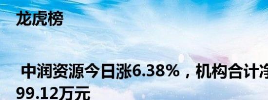 龙虎榜 | 中润资源今日涨6.38%，机构合计净卖出2499.12万元