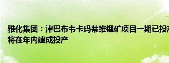 雅化集团：津巴布韦卡玛蒂维锂矿项目一期已投产，二期也将在年内建成投产