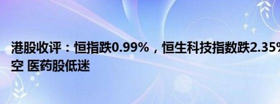 港股收评：恒指跌0.99%，恒生科技指数跌2.35%，金融 航空 医药股低迷