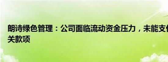 朗诗绿色管理：公司面临流动资金压力，未能支付年票据相关款项