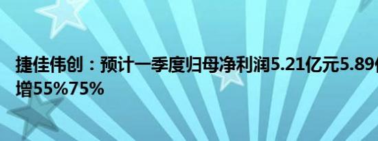 捷佳伟创：预计一季度归母净利润5.21亿元5.89亿元，同比增55%75%