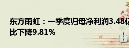 东方雨虹：一季度归母净利润3.48亿元，同比下降9.81%