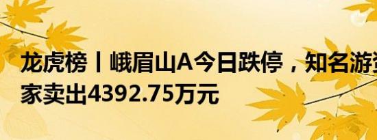 龙虎榜丨峨眉山A今日跌停，知名游资炒股养家卖出4392.75万元