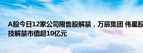 A股今日12家公司限售股解禁，万辰集团 伟星股份 中重科技解禁市值超10亿元