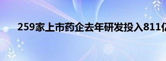 259家上市药企去年研发投入811亿元