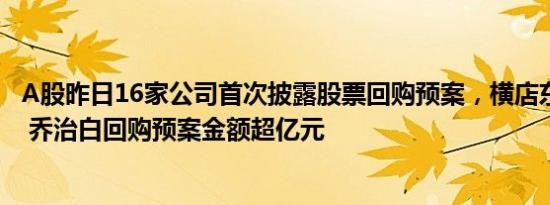 A股昨日16家公司首次披露股票回购预案，横店东磁 森麒麟 乔治白回购预案金额超亿元