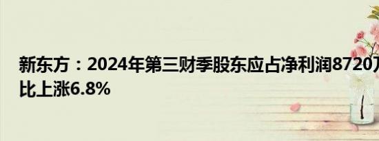 新东方：2024年第三财季股东应占净利润8720万美元，同比上涨6.8%