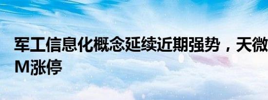 军工信息化概念延续近期强势，天微电子20CM涨停