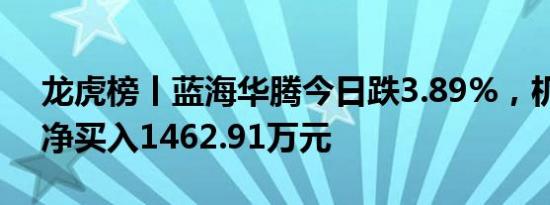 龙虎榜丨蓝海华腾今日跌3.89%，机构合计净买入1462.91万元