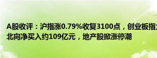 A股收评：沪指涨0.79%收复3100点，创业板指大涨3.5%，北向净买入约109亿元，地产股掀涨停潮