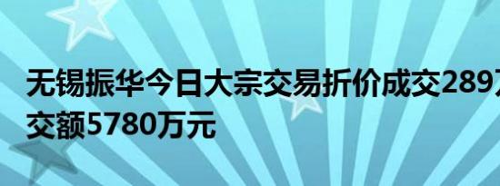 无锡振华今日大宗交易折价成交289万股，成交额5780万元